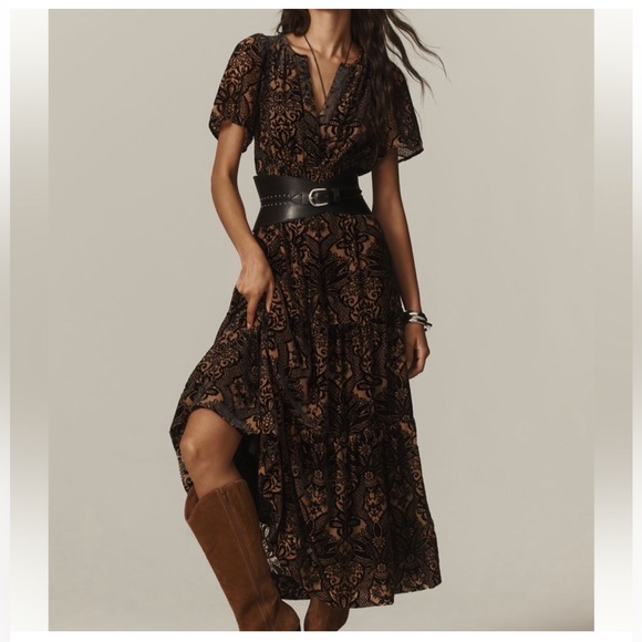 Anthropologie Dresses & Skirts - Anthropologie | Tan and Black Velvet Maxi Dress